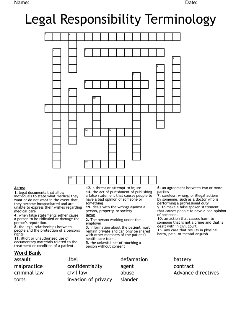 Legal Responsibility Terminology Crossword