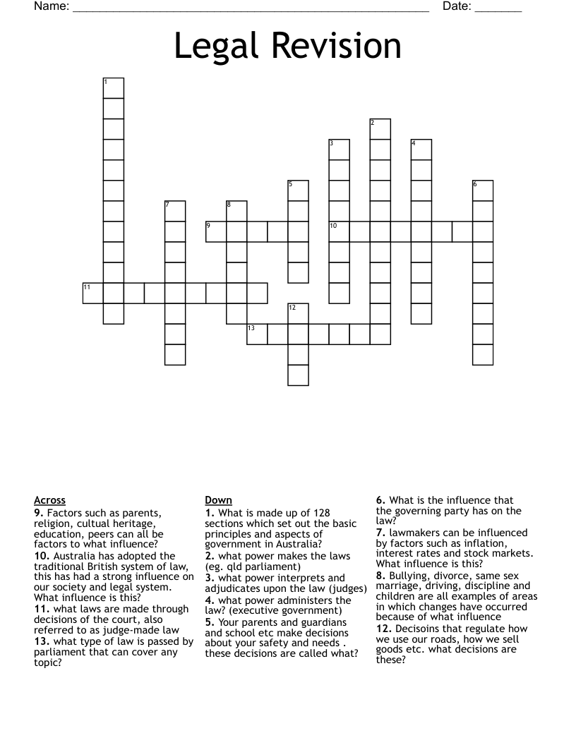 Legal Revision Crossword