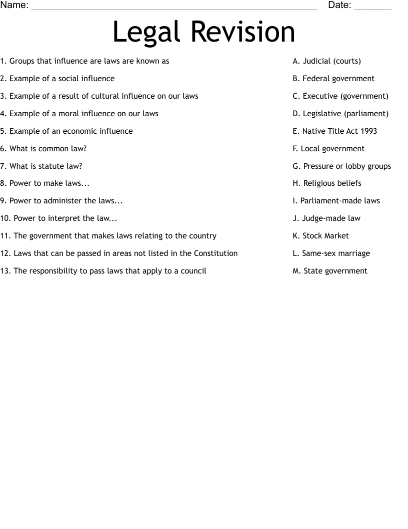 Legal Revision Worksheet