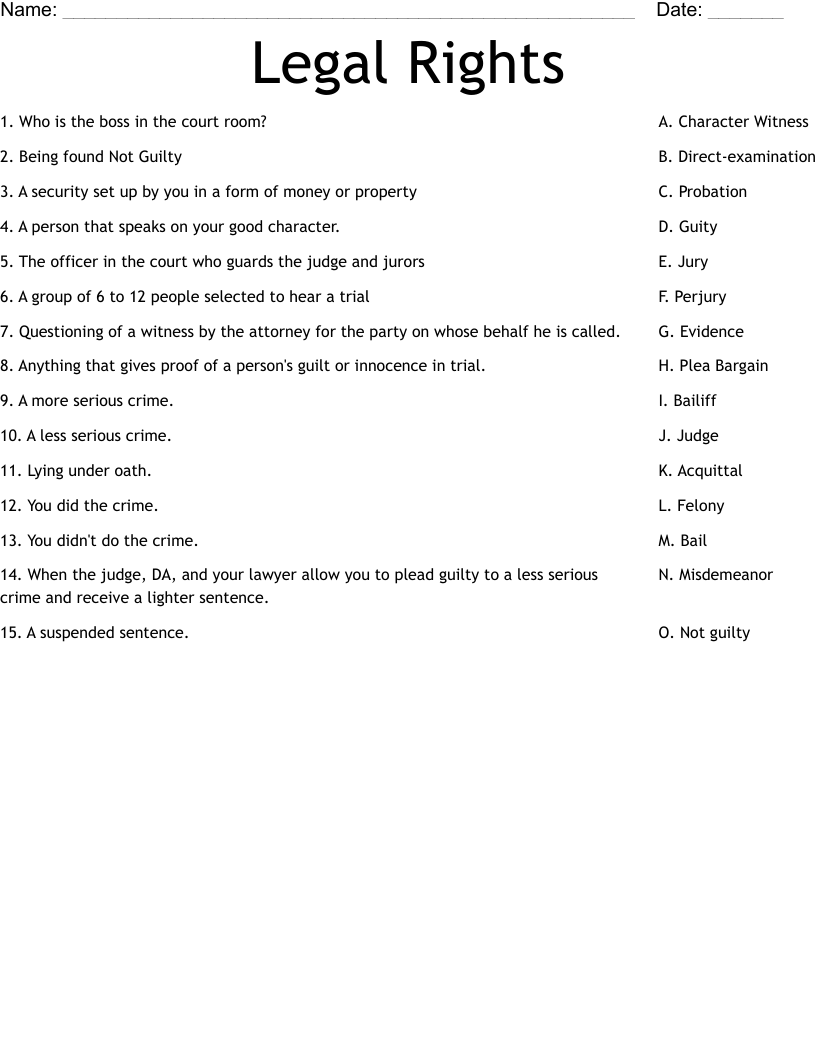Legal Rights  Worksheet
