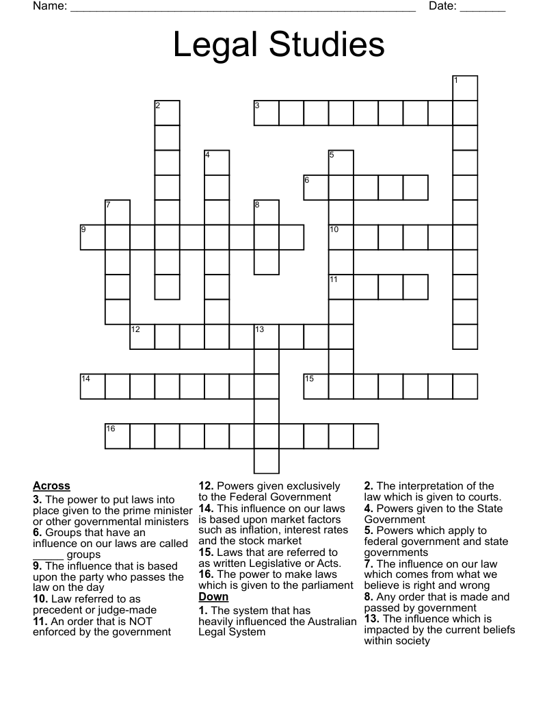 Legal Studies Crossword