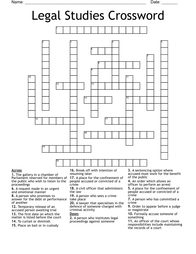 Legal Studies Crossword