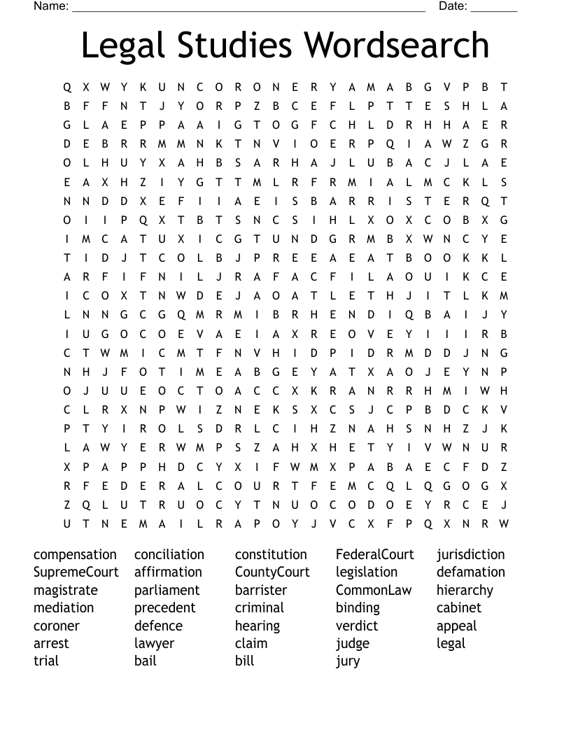 Legal Studies Wordsearch