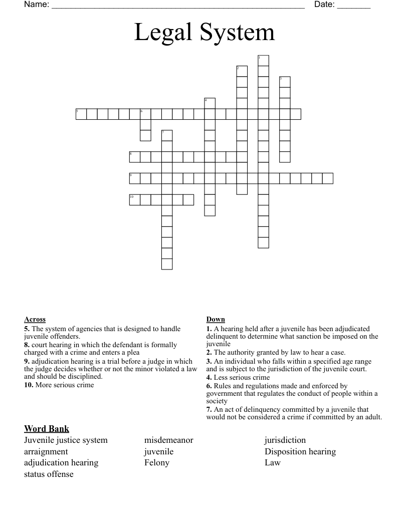 Legal System Crossword