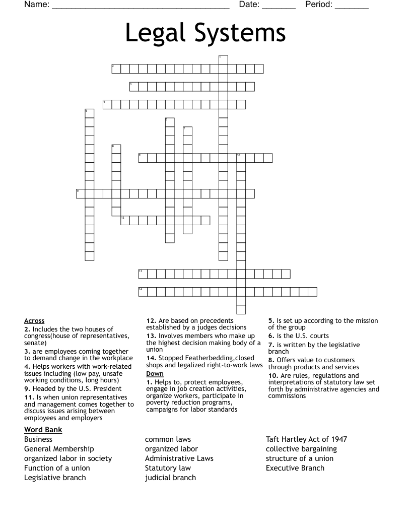 Legal Systems Crossword