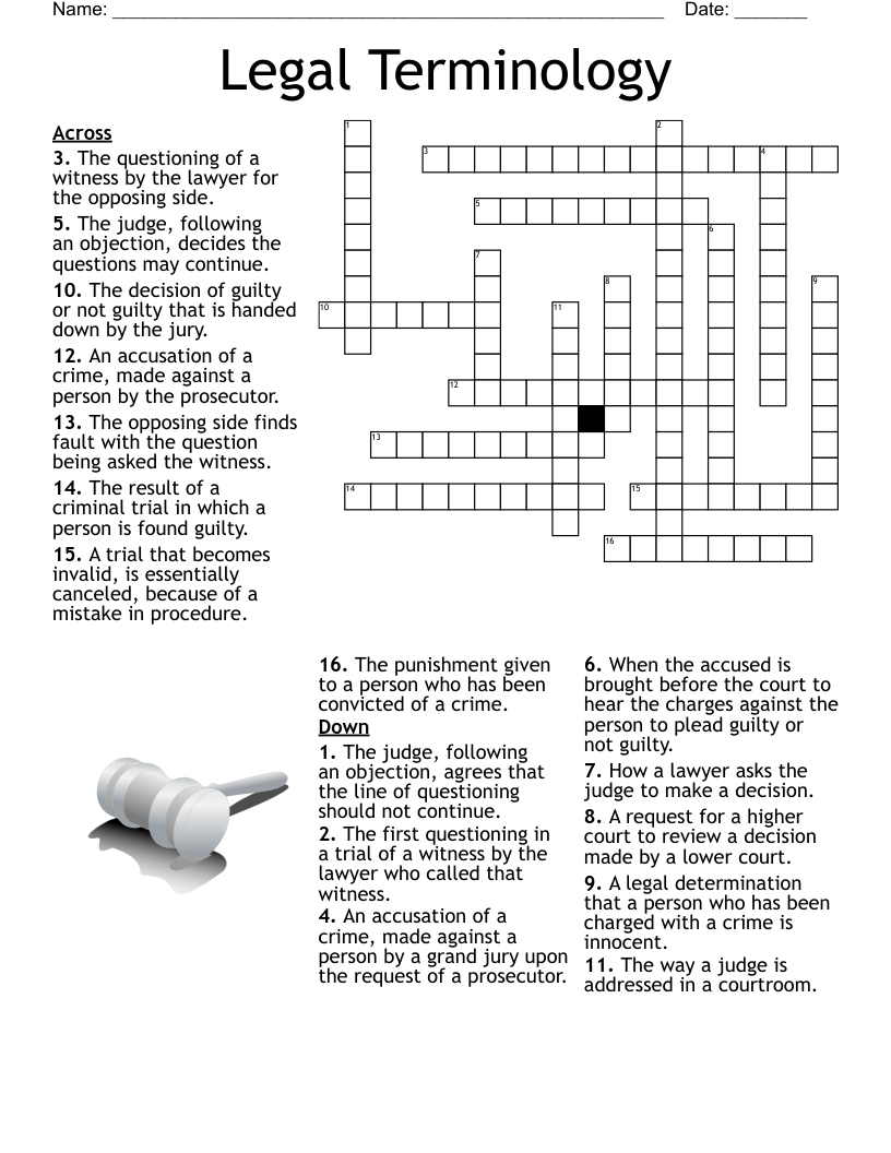 Legal Terminology Crossword