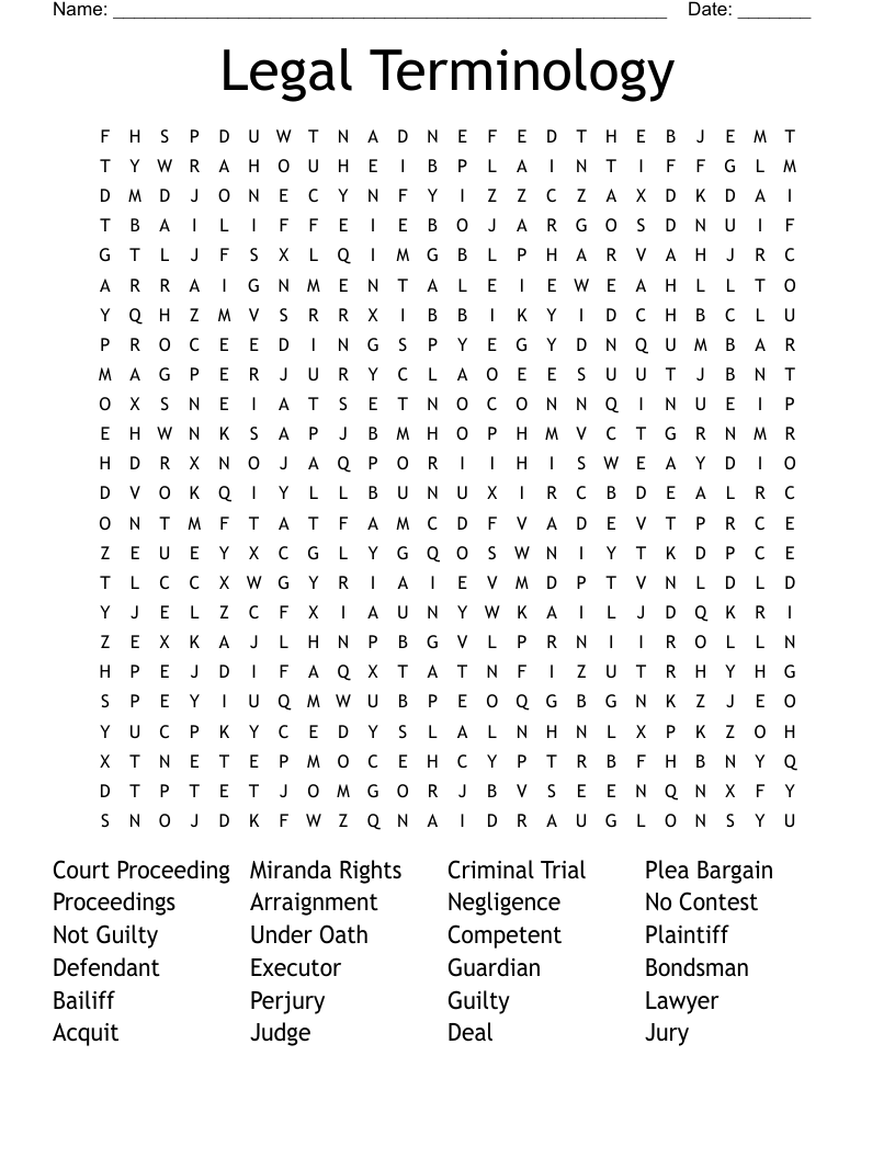 Legal Terminology Word Search