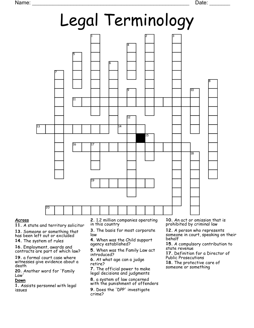 Legal Terminology  Crossword