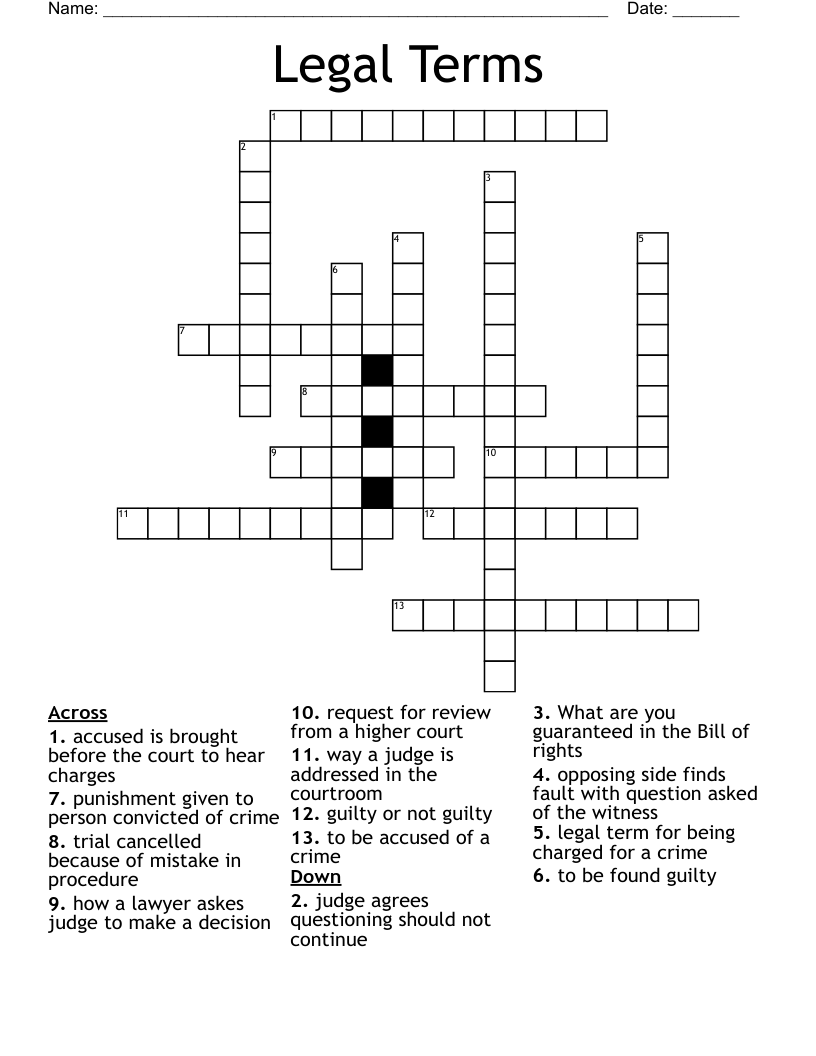 Legal Terms Crossword