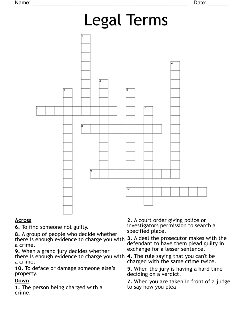 Legal Terms Crossword