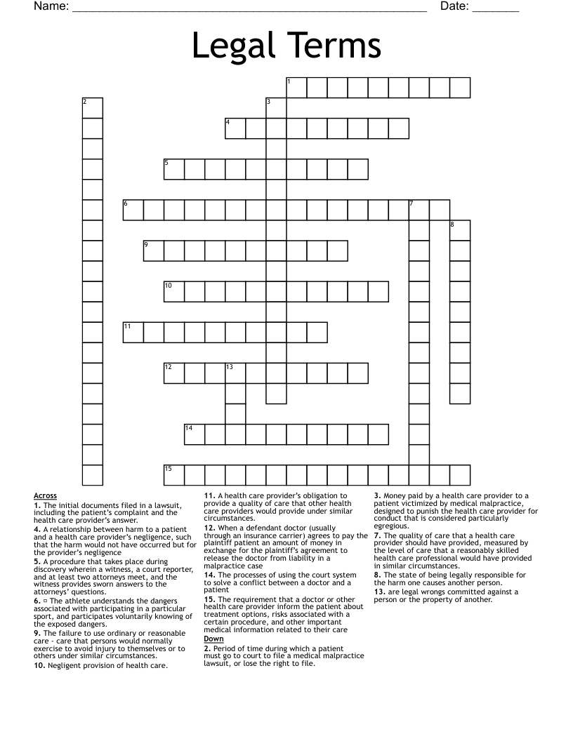 Legal Terms Crossword