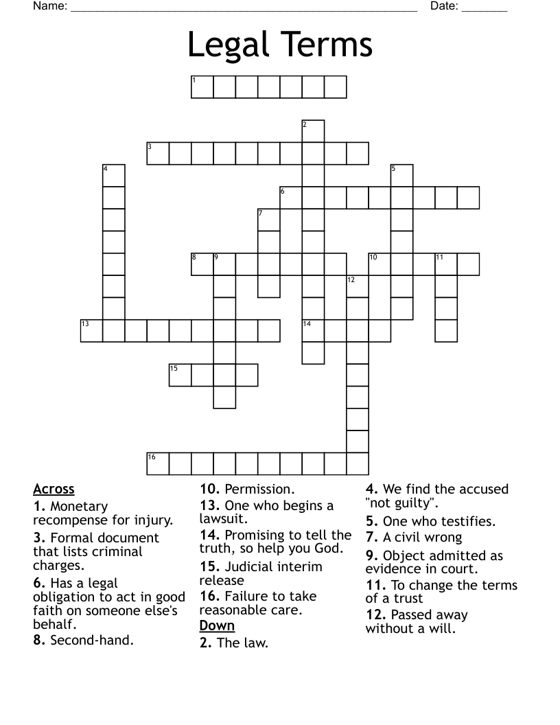 Legal Terms Crossword