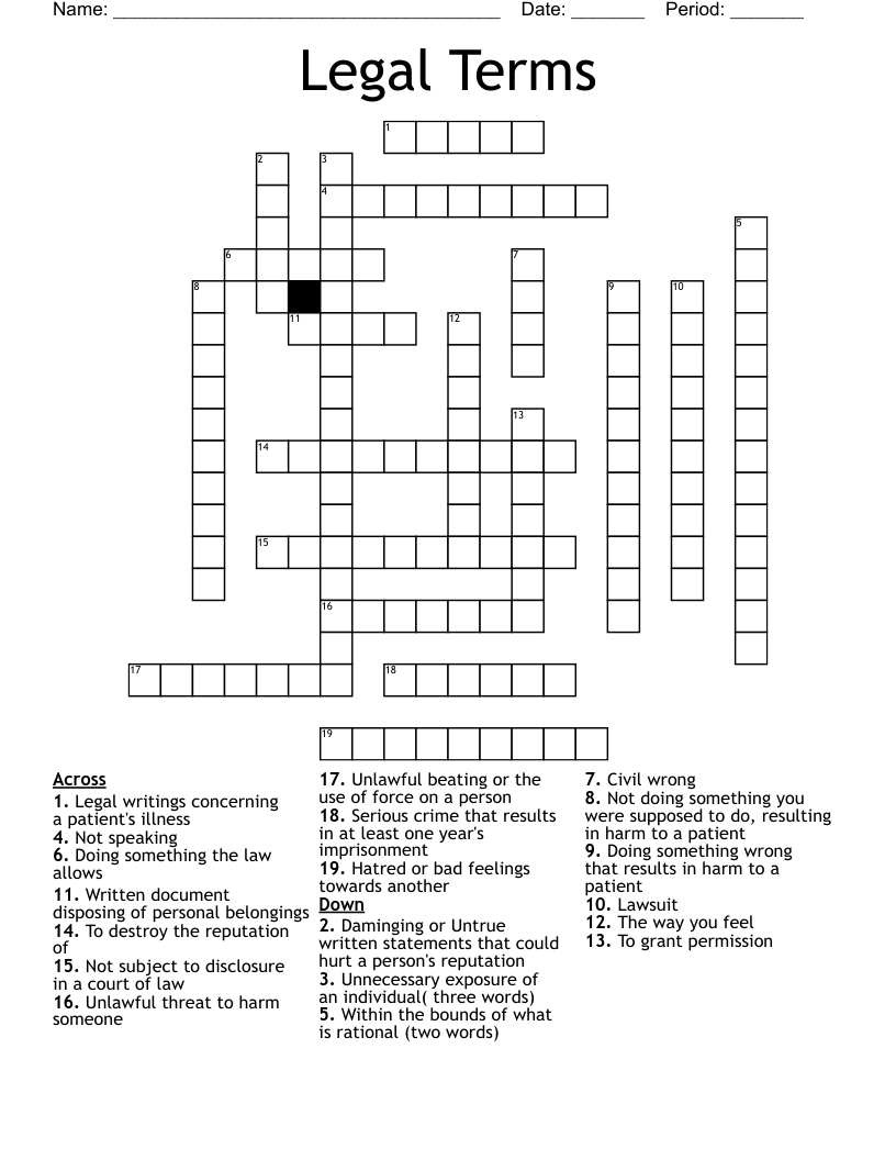 Legal Terms Crossword