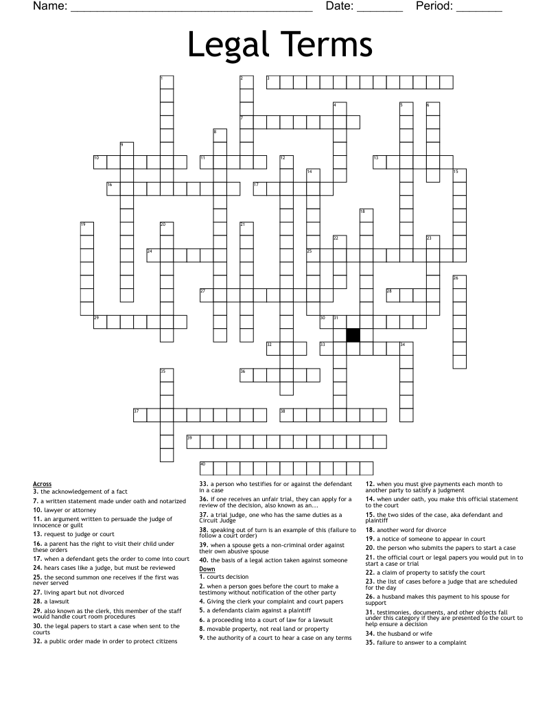 Legal Terms Crossword