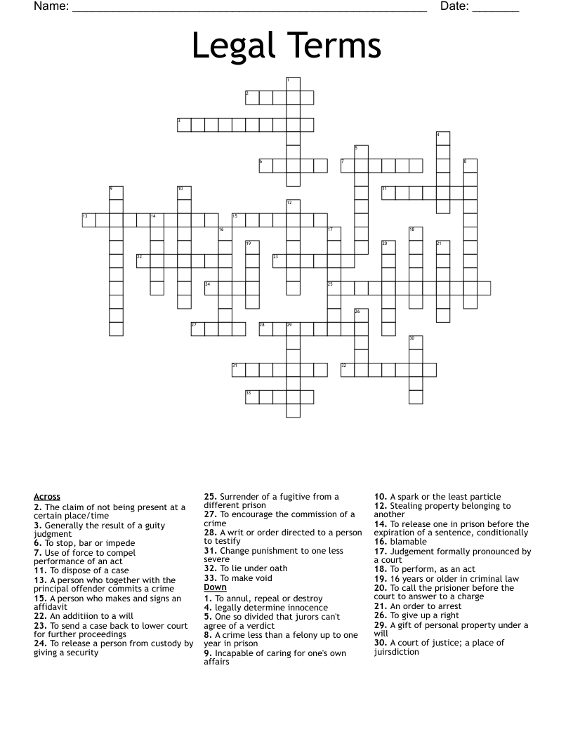Legal Terms Crossword