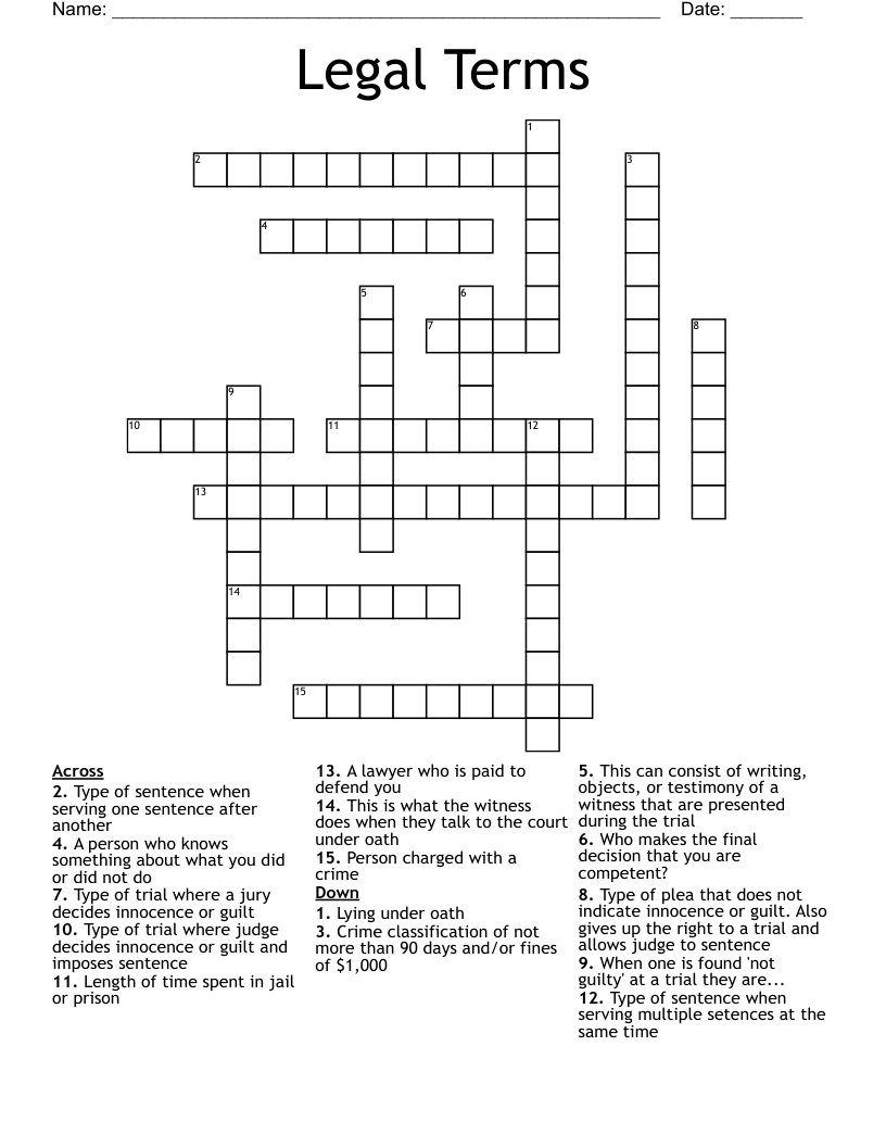 Legal Terms Crossword
