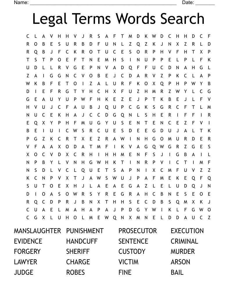 Legal Terms Words Search Word Search