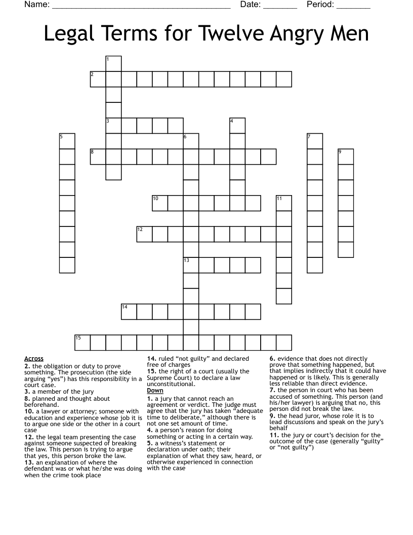 Legal Terms for Twelve Angry Men Crossword