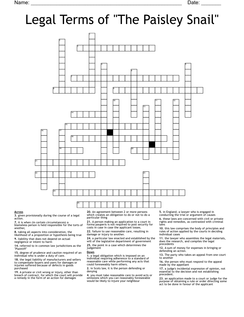 Legal Terms of "The Paisley Snail" Crossword