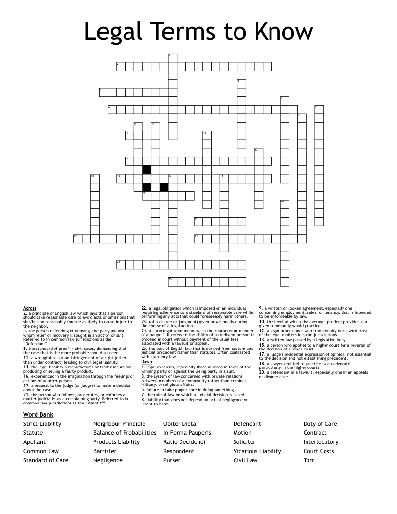 Legal Terms to Know Crossword