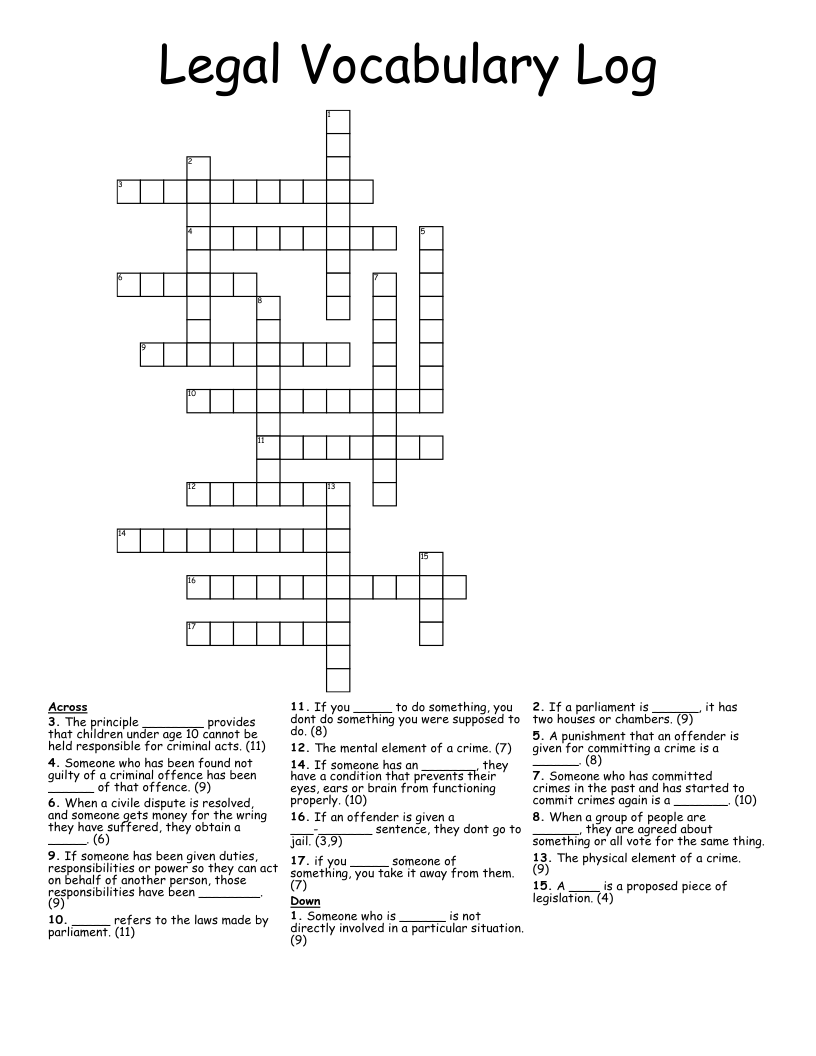 Legal Vocabulary Log Crossword