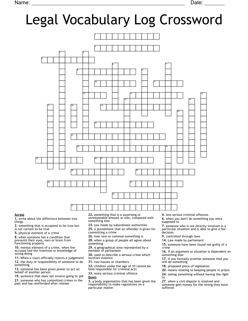 Legal Vocabulary Log Crossword