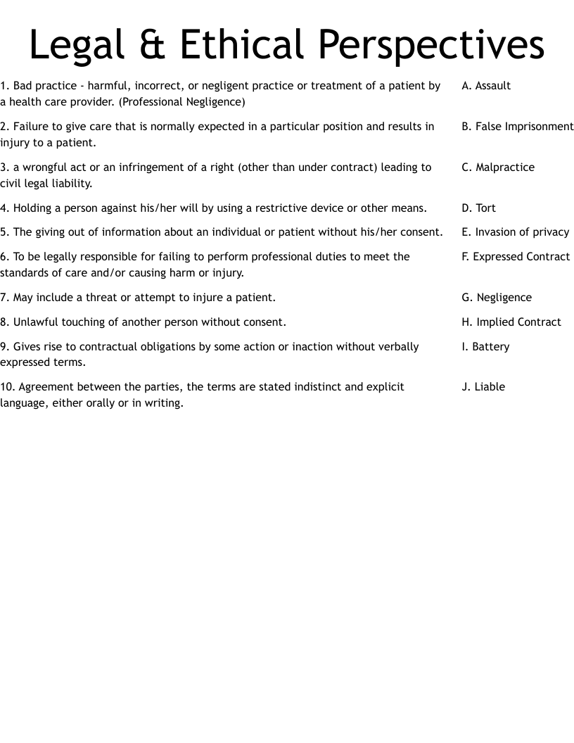 Legal & Ethical Perspectives Worksheet