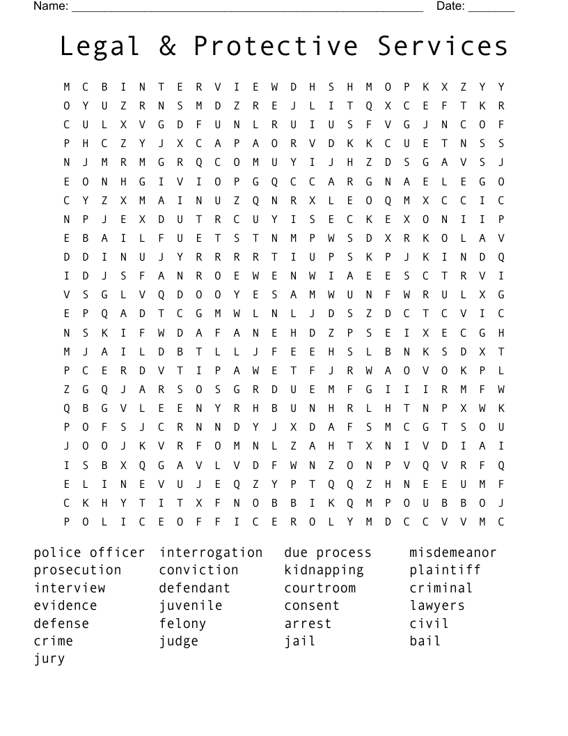 Legal & Protective Services Word Search