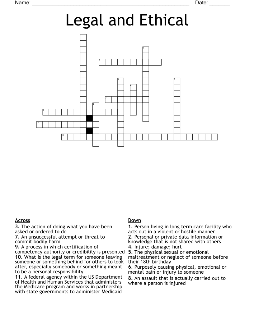 Legal and Ethical Crossword