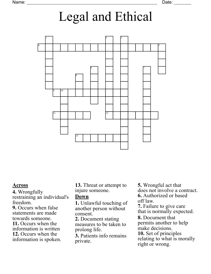 Legal and Ethical Crossword