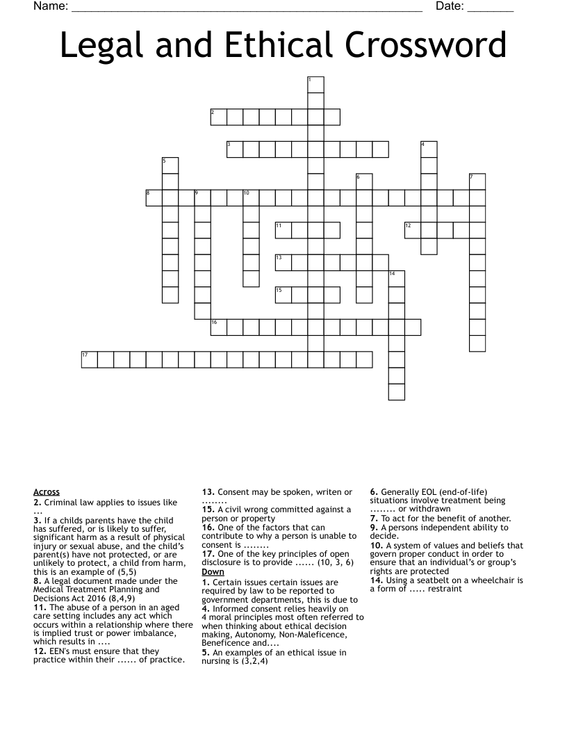 Legal and Ethical Crossword