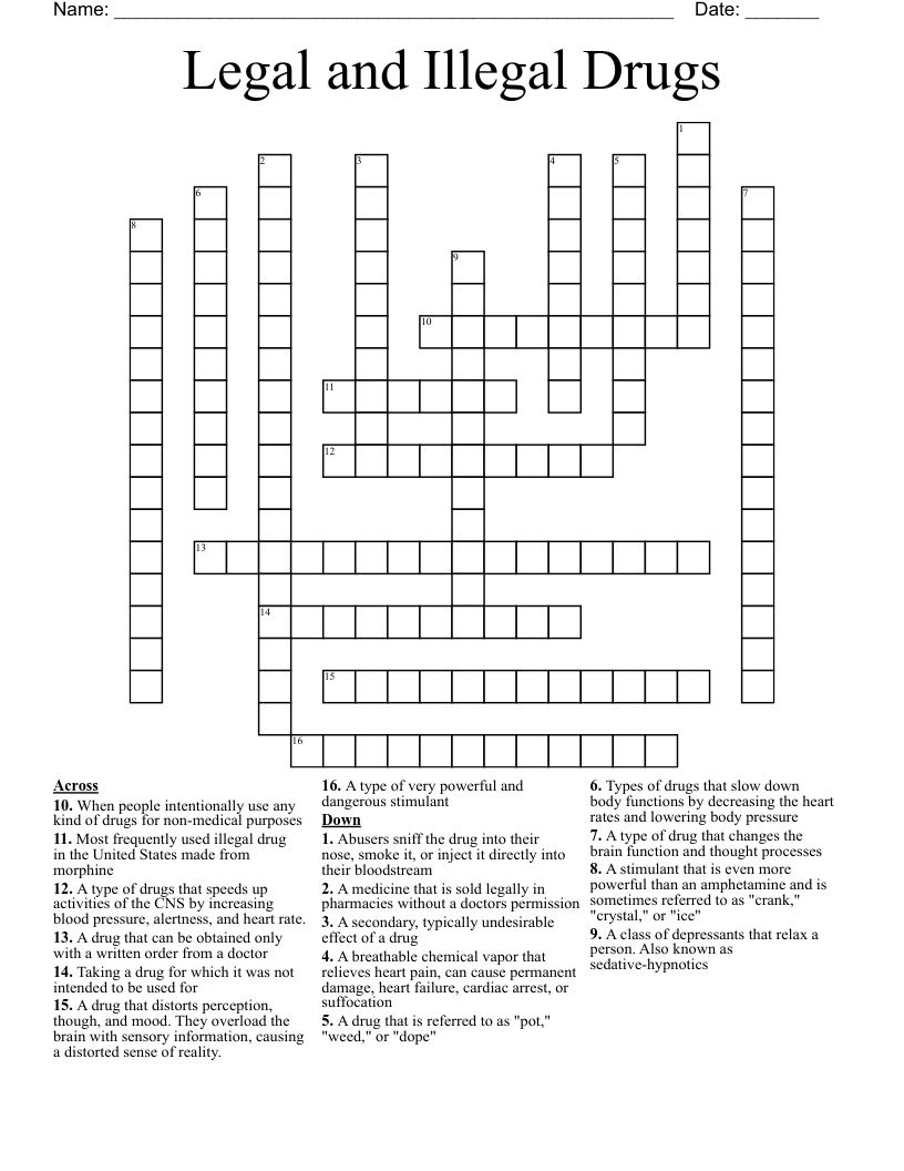 Legal and Illegal Drugs Crossword