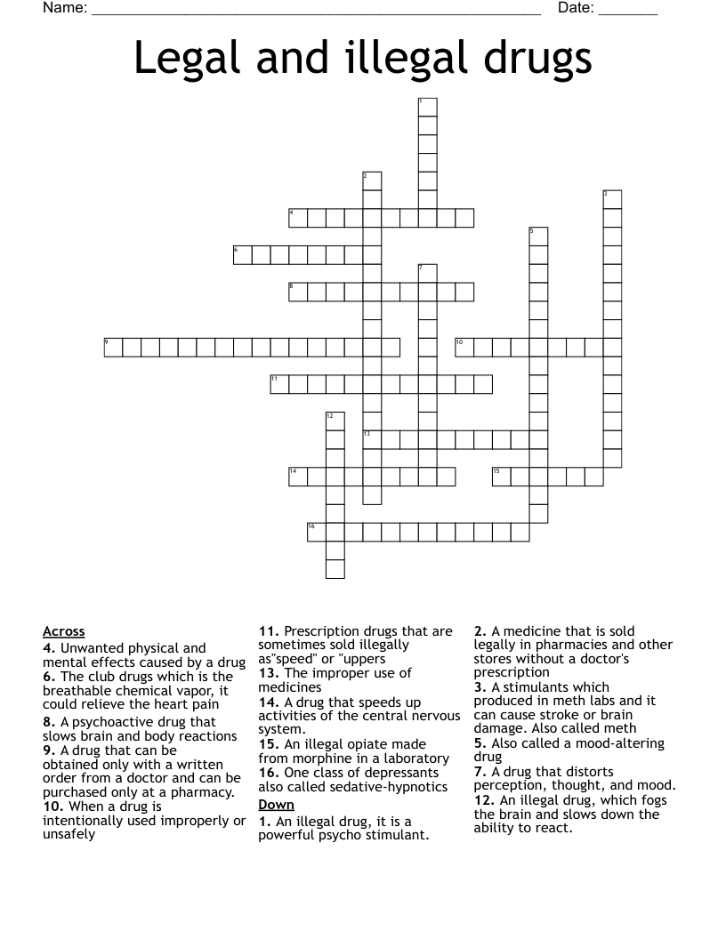Legal and illegal drugs Crossword