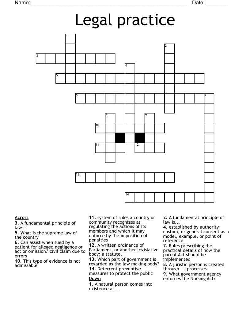 Legal practice  Crossword