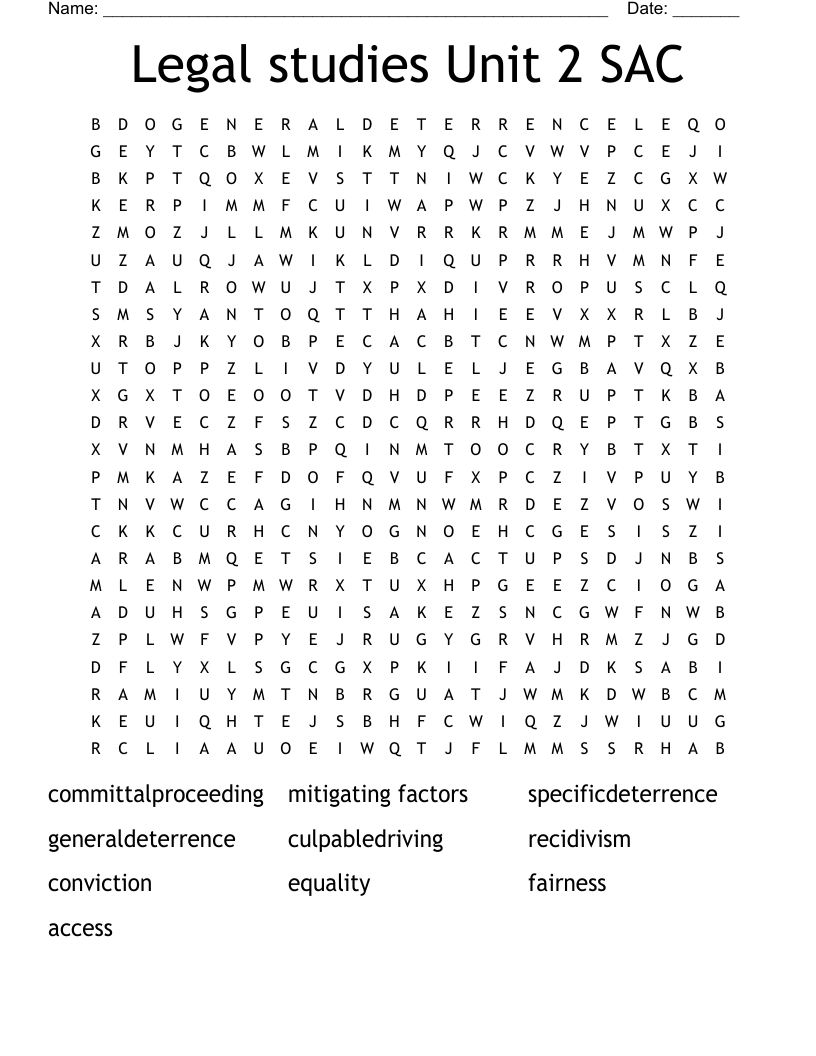 Legal studies Unit 2 SAC Word Search