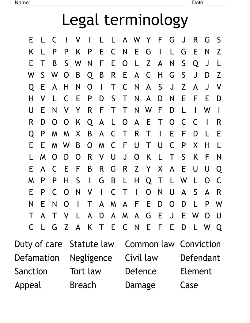 Legal terminology  Word Search