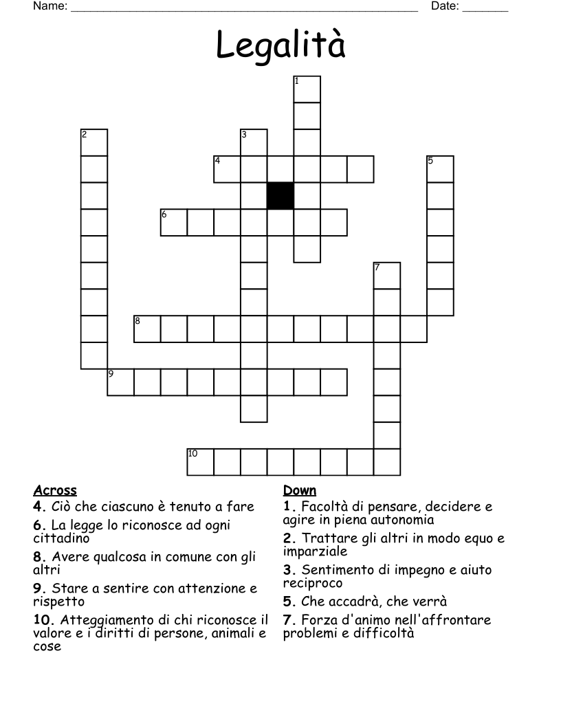 Legalità Crossword