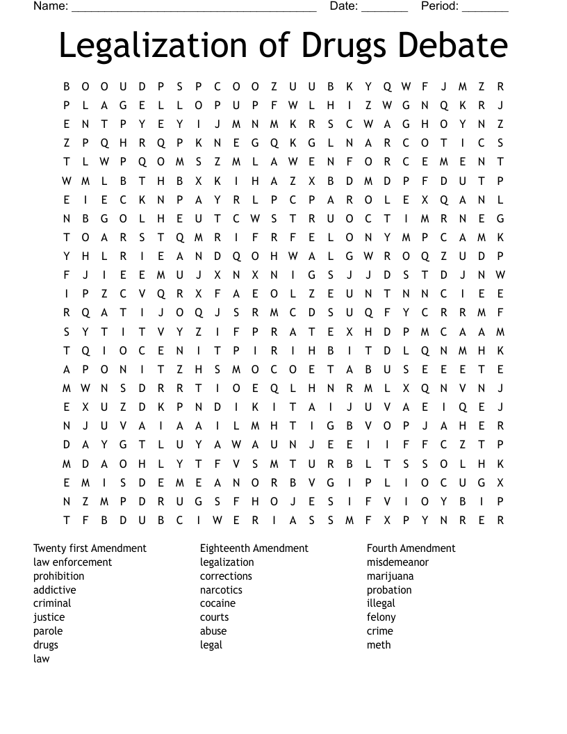 Legalization of Drugs Debate Word Search