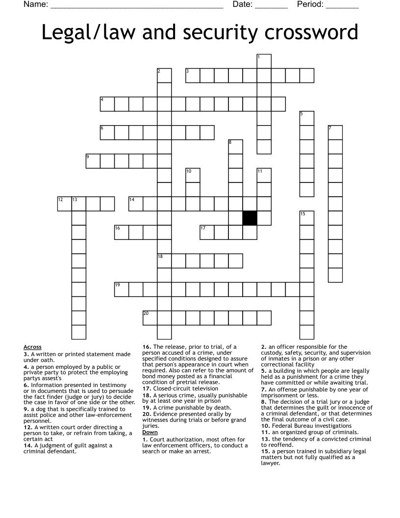 Legal/law and security crossword
