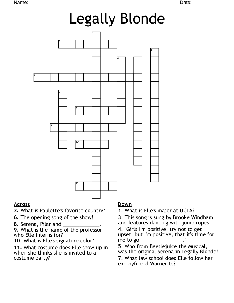 Legally Blonde Crossword