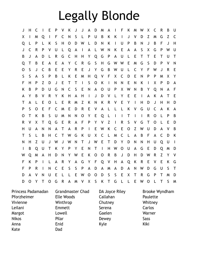 Legally Blonde  Word Search