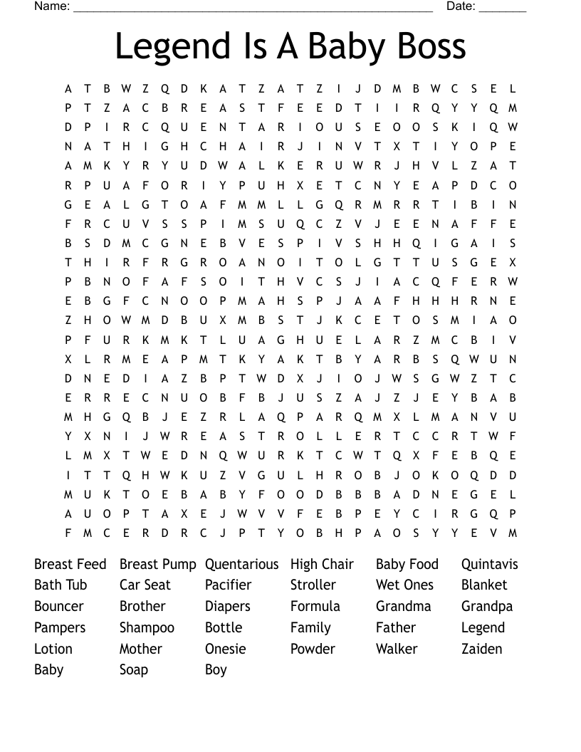 Legend Is A Baby Boss Word Search