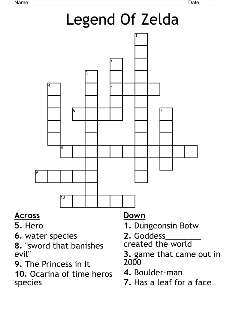Legend Of Zelda Crossword