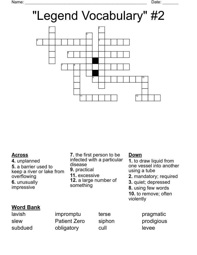 "Legend Vocabulary" #2 Crossword