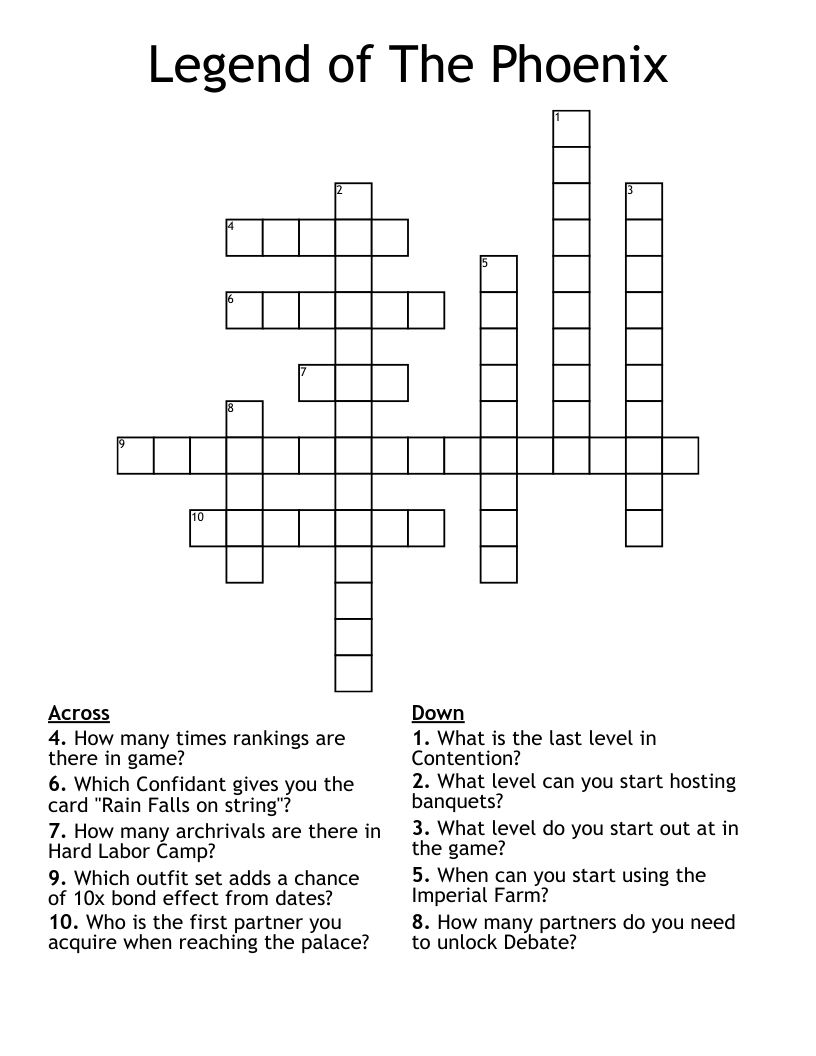 Legend of The Phoenix Crossword