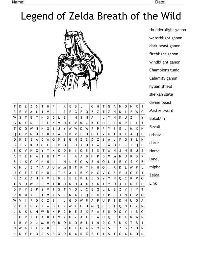 Legend of Zelda Breath of the Wild Word Search
