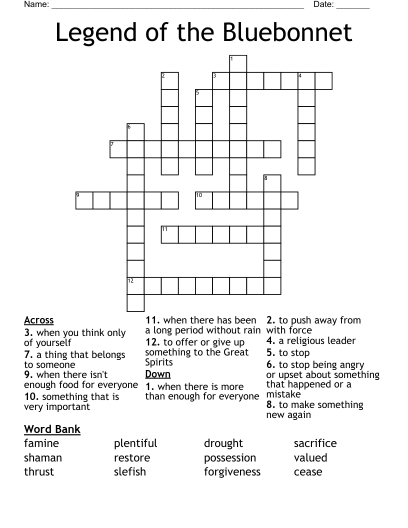 Legend of the Bluebonnet Crossword