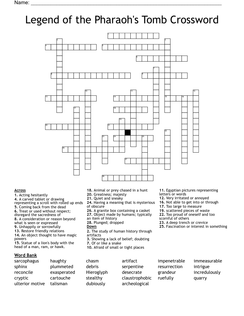 Legend of the Pharaoh's Tomb Crossword