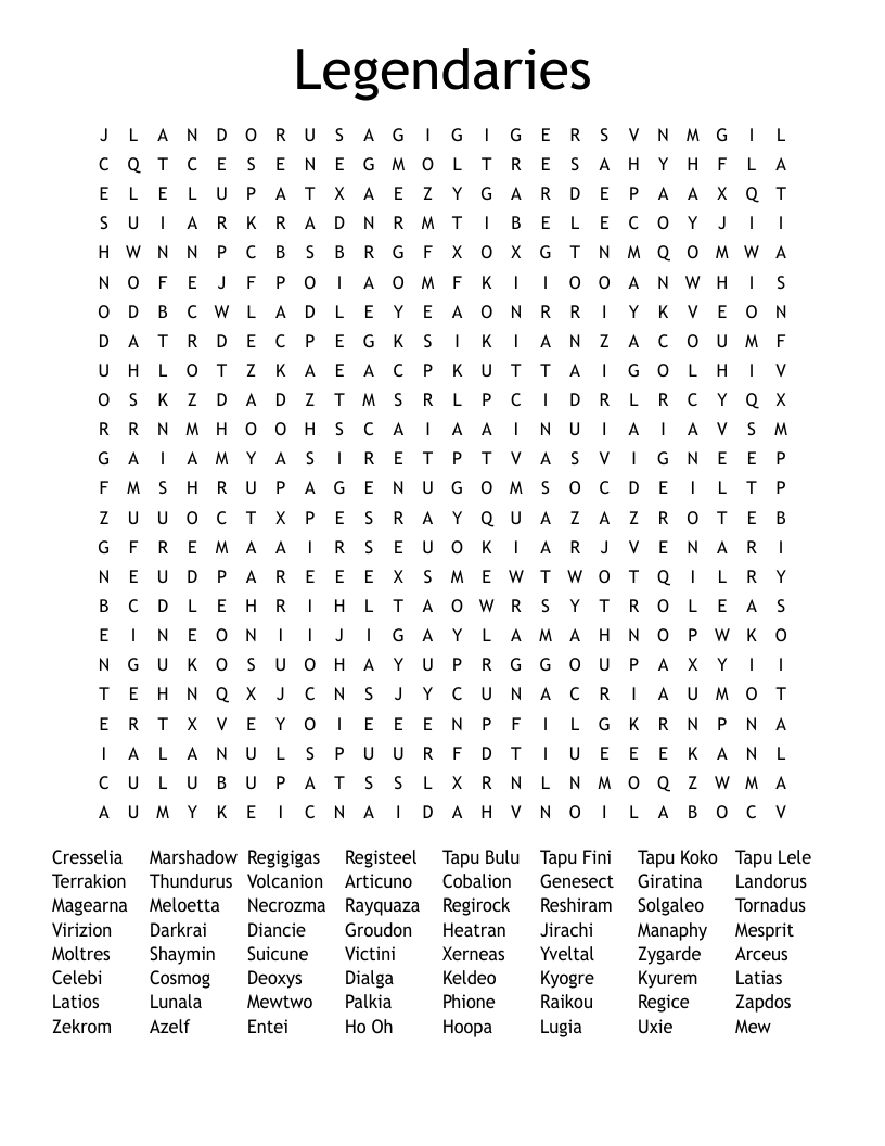 Legendaries  Word Search