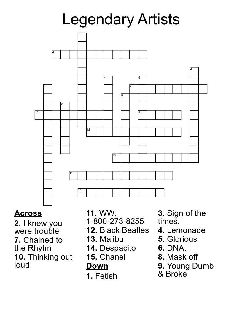 Legendary Artists  Crossword